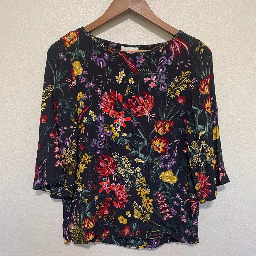 H&M Women's Floral Size 2- 3/4 Loose Fit Sleeve Top/Blouse